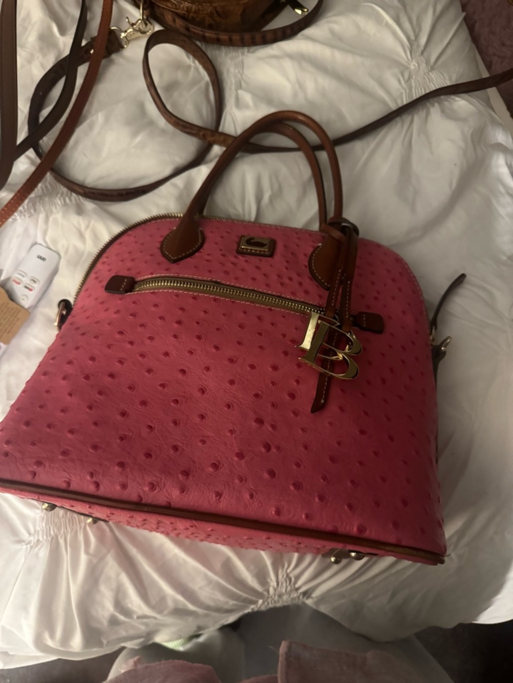 Dooney & Bourke Pink Dome Satchel with Brown Trim